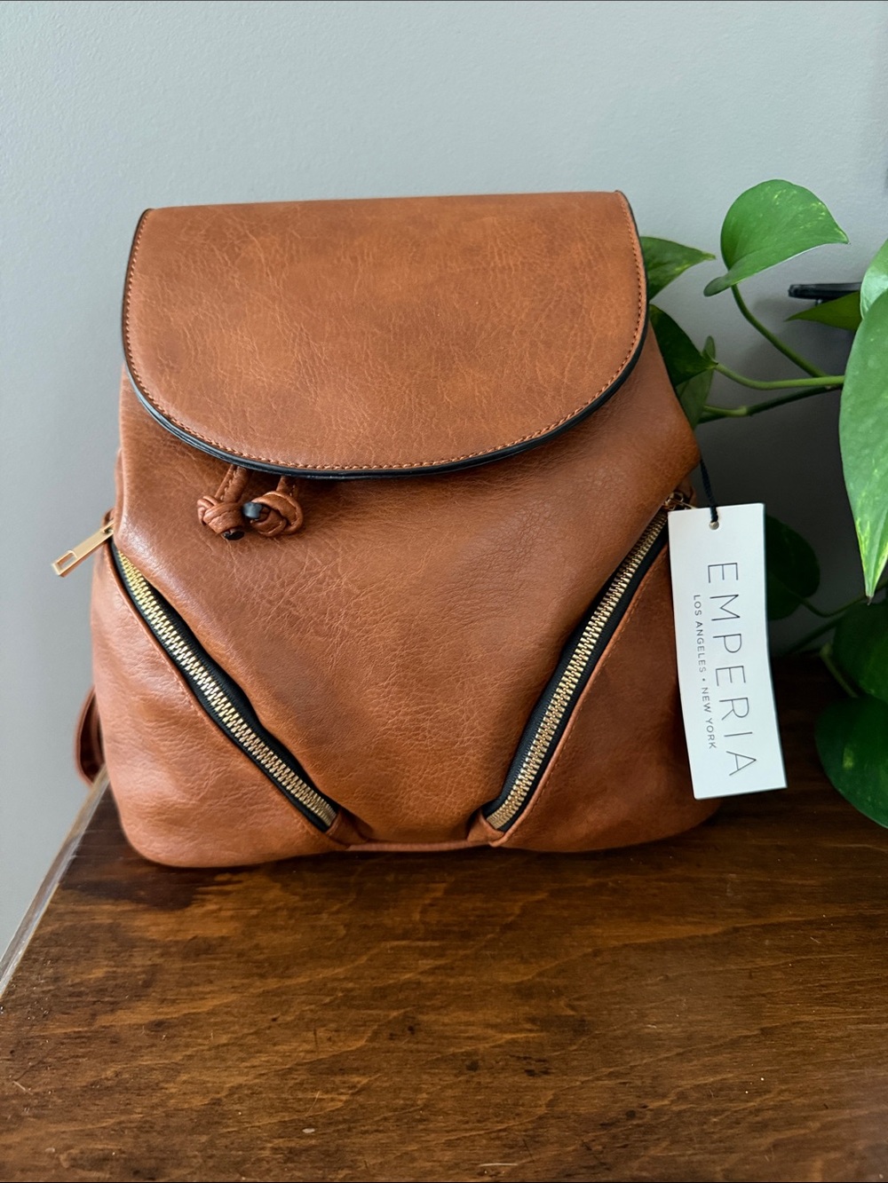 NWT. Emperia Tan Faux Leather Women's Backpack